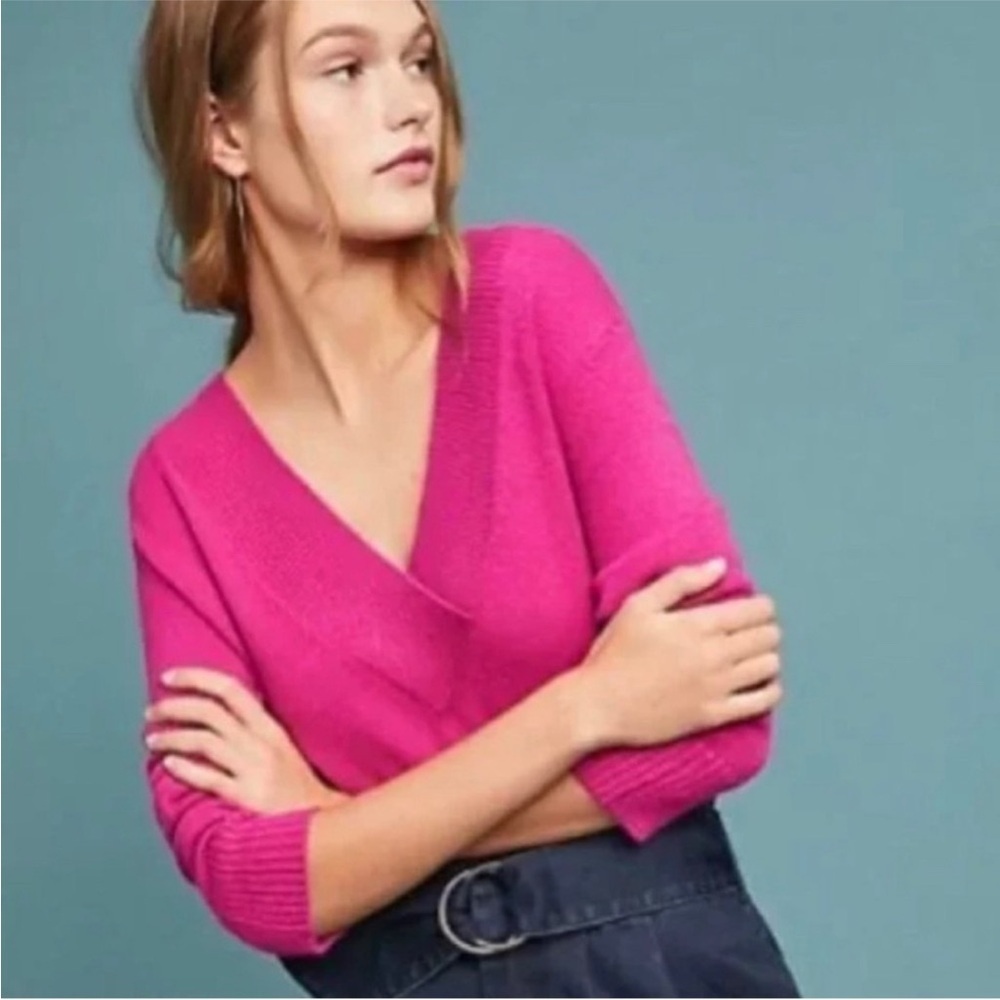 Anthropologie | V Neck Sweater | Hot Pink | XS‎